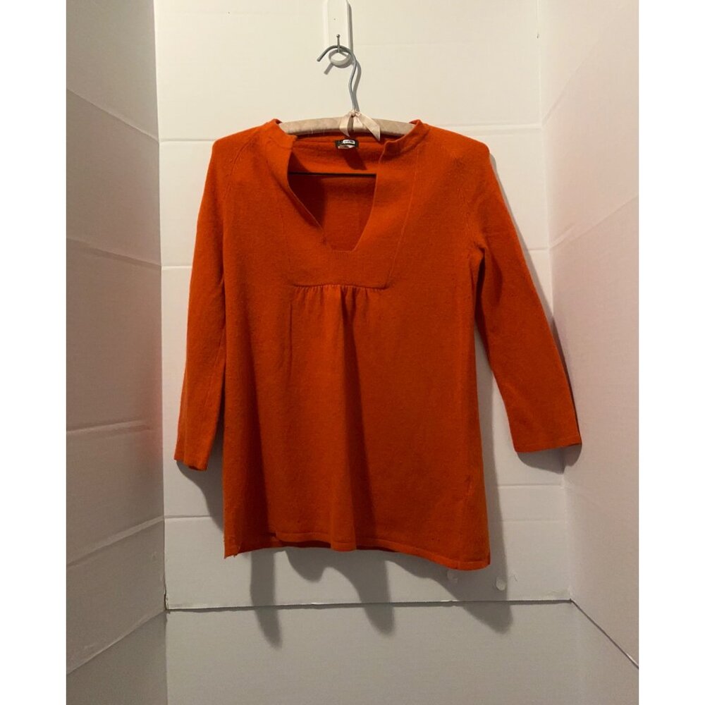 J.Crew XS Orange Wool Cashmere Blend Sweater Tunic Top 3/4 Sleeve V Neck Pullove